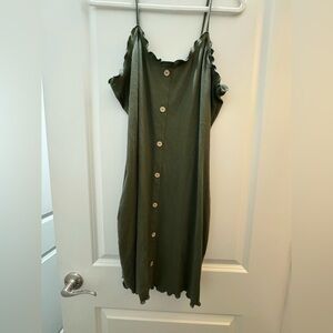 No Boundaries Olive Button-Down Midi Dress